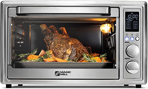 Magic Mill Air Fryer Toaster Oven – 30L Capacity 1800w Smart Rotisserie Convection Oven and Dehydrator With 3 Style Trays – LED Display – Brushed Stainless Steel