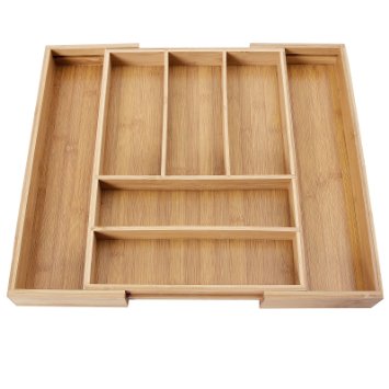 Songmics Bamboo Utility Drawer Expandable Kitchen Cutlery Utensil Tray Storage Organizer 7 Compartments UKAB801