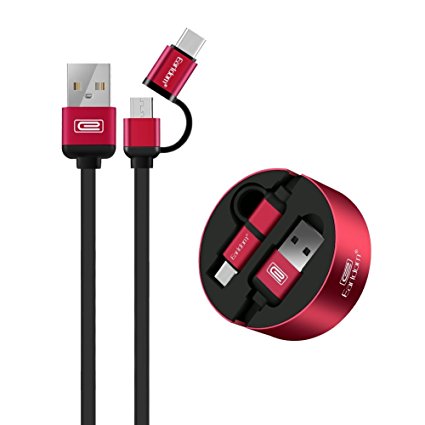 Retractable Micro USB 2.0 and Type C Cable 2 in 1,Earldom Phone Charger Cord for Samsung Galaxy S6 S7 S8 S9/Plus/Edge/Active/Note 5 8,LG V30 V20 G6 G5 Plus,HTC U11/HTC 10,(Red 3.3ft)