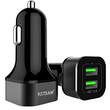 Quick Charge 3.0 Charger, YCCTEAM Rapid Dual USB Car Charger 36W for Galaxy s7 S6 Edge Plus, Note 5 / 4, iPhone 7 6s 6 Plus, iPad Pro/Mini, LG G5 G4, HTC, Nexus and More (Black)