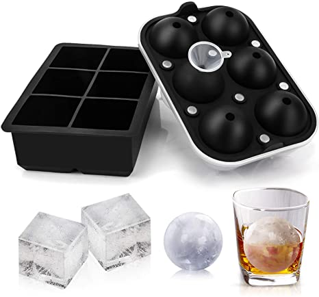 Ice Cube Tray Ice-Ball-Maker-Mold - Wiscky Sphere Whiskey Craft Ice Maker Big Ice Cube Balls Molds with Lid for Freezer, Silicone Large Round Ice Cube Trays for Cocktails (2 Set)
