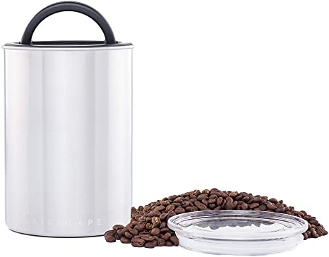 Airscape Coffee and Food Storage Canister - Patented Airtight Lid Preserve Food Freshness with Two Way CO2 Valve, Stainless Steel Food Container, Brushed Steel, Medium 7-Inch Can