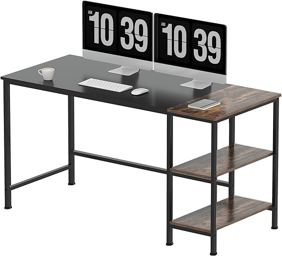 SANODESK FD4 Escritorio Ordenador con Estantería 140×60×75cm Escritorio para Ordenador, Escritorio Gaming, Escritorio de Juegos, Escritorio para hogar, portátil con estantes de Almacenamiento (Negro)