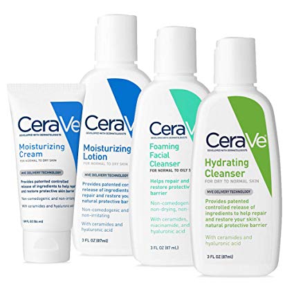 CeraVe Travel Size Toiletries Skin Care Set | Contains CeraVe Moisturizing Cream, Lotion, Foaming Face Wash, and Hydrating Face Wash | Fragrance Free