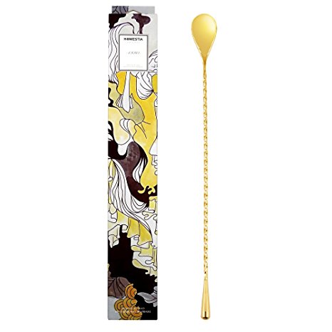 12 Inches Mixing Spoon Stainless Steel Cocktail Spoon Spiral Pattern Japanese Style Gold by Homestia