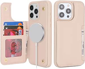 iPhone 13 pro max Phone Case with Card Holder,iPhone 13 Pro max Wallet Case for Women Men with MagSafe PU Leather Protective Wallet for iPhone13Promax (Beige)