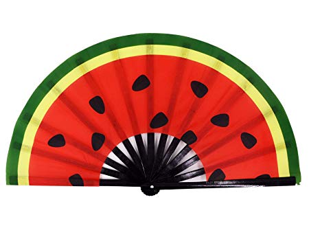 Amajiji Large Folding Fan, Chinease/Japanese Bamboo and Nylon-Cloth Folding Hand Fan, Hand Folding Fans for Women/Men, Hand Fan Festival Fan Gift Fan Craft Fan Folding Fan Dance Fan (Watermelon)