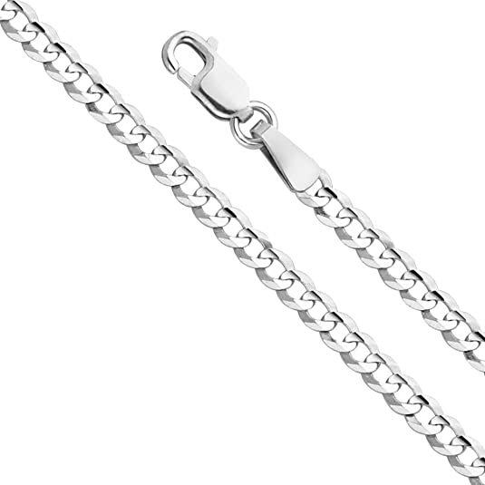 14k REAL White Gold Solid 3mm Cuban Concave Curb Chain Necklace with Lobster Claw Clasp