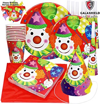 Galashield Birthday Party Plates Supplies Set for 10 Includes Disposable Cups Napkins Birthday Hats Horns Tablecloth and Banner