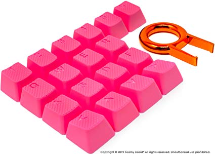 Pro Rubber Keycap Set by Foamy Lizard - Backlit Set of 18 Cherry MX Compatible OEM Profile Double Shot Shine-Through Keys with Key Puller (Neon Pink)