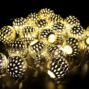 Goodia Battery Operated 10.49Ft 30er Gold Moroccan Orb LED Fairy Lights Curtain Light (Iron ball diameter: 0.98 inches) --- Ideal Wedding, Christmas Tree, Halloween, Party Globe String Lights