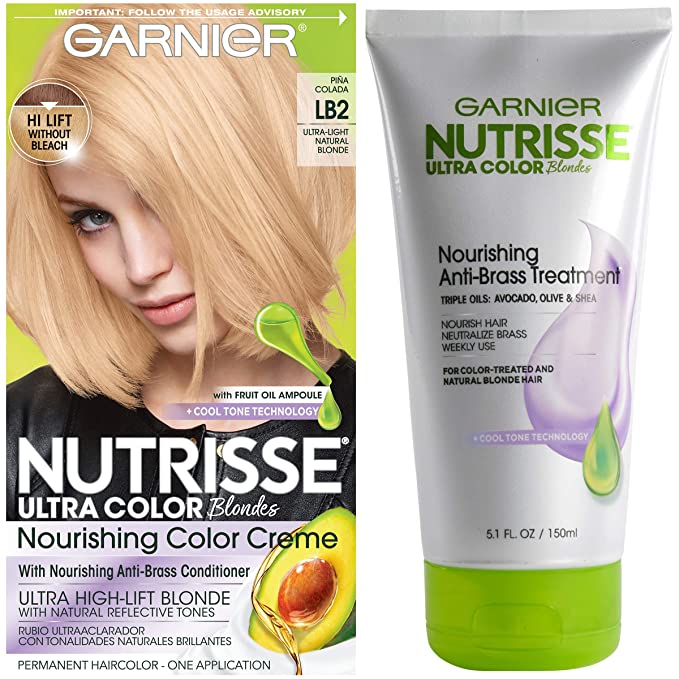 Garnier Nutrisse Ultra Color Hair Color & Anti-Brass Treatment, LB2 Ultra Light Natural Blonde, 2 count