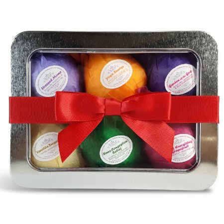 Bath Bomb Gift Set By Rejuvelle - 6 Essential Oil Ultra Lush Handmade Spa Bomb Fizzies Infused with All Natural Organic Shea and Cocoa Butter A Unique Gift for Her Dry Skin Relief Stress Relief and Relaxation Is Just One Bathtub Away