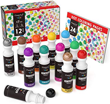 Washable Dot Markers, Magicfly 12 Colors Bingo Daubers with Free Dot Coloring Book for Kids, Non-Toxic Water-Based Dab Marker for Toddlers, Dauber Marker Perfect for Preschool