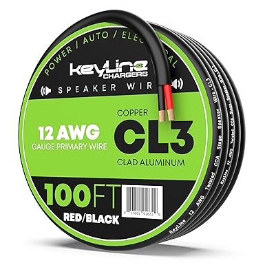 12 Gauge Speaker Wire - 100 Feet Black| 12-2 AWG Gauge - Outdoor Speaker Wire, CL3 CL2 Rated for in Ground Burial & in Wall / 2 Conductors - Marine Speaker Wire CCA Copper Clad Aluminum, Black 100ft