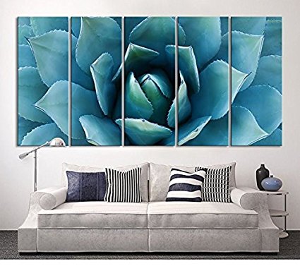 TANDA Large Wall Art Blue Agave Canvas Prints Agave Flower Large Art Canvas Printing Extra Large Canvas Wall Art Print 60 Inch Total