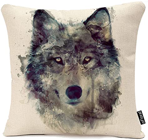 oFloral Nordic Simple Watercolor Painting Wolf Animals Art Throw Pillow Case Cushion Cover Home Office Decorative Square Pillowcase 18 X 18 Inches