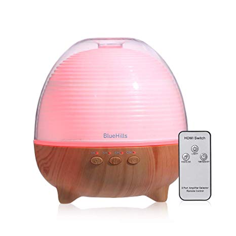 BlueHills Premium Essential Oil Diffuser with Remote Cute Aromatherapy Humidifier Large Capacity Coverage Area for Home Room Office Spa Long 12 hour Run Timer Mood Lights - Wood Grain-S02-600ML