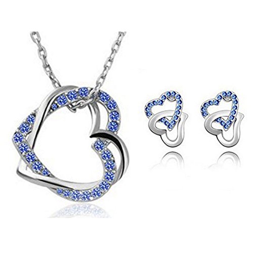 HSG Sapphire Bule Set Secret Language of Love Jewelry Heart Shape Earrings & Necklace