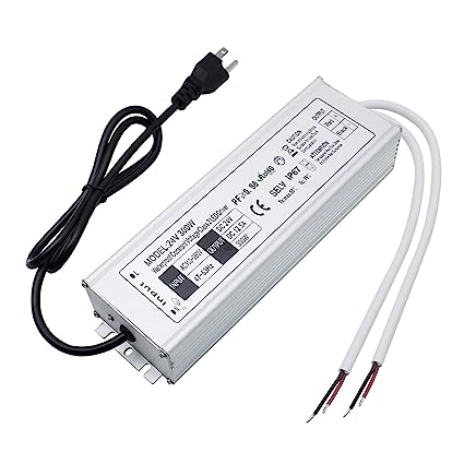 LightingWill LED Driver 300 Watts Waterproof IP67 Power Supply Transformer, 110-260V AC to 24V DC Low Voltage Output, Adapter with 3-Prong Plug 3.3 Feet Cable for Outdoor Use, Computer Project