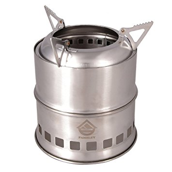 Outdoor Wood Burning Camp Stove FAMELEY Backpacking Camping Picnic Lightweight Stainless Stove for Tent Hiking Backpack(Sliver)