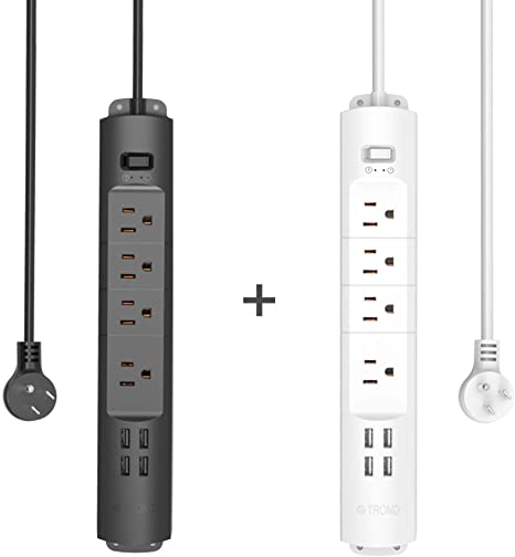 Power Strip with USB, TROND Surge Protector with 4 Outlets & 4 USB Ports, Flat Plug, 3ft Extension Cord, Wall Mount