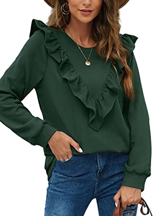 Sieanear Women's Puff Long-Sleeve V-Neck Sweater Casual Tunic Tops