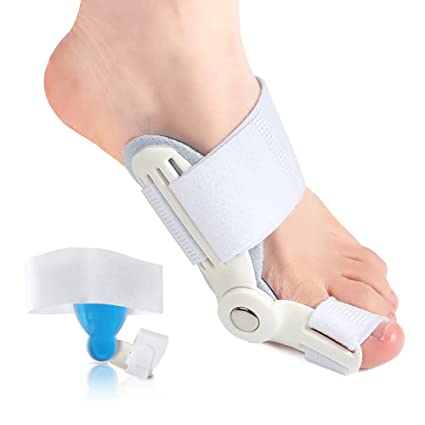 VIEEL 1 Pcs Orthopedic Bunion Corrector for Women and Men,Adjustable, Soft-Comfort Hammer Toe Straightener Corrector,Breathable Relief Protector Brace Kit Splint White Blue 5.7*5.7inch