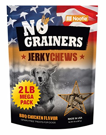 Grain Free Dog Treats and Dog Chews by Nootie No-Grainers - 2 LB Bag BBQ Chicken Package of Healthy Dog Jerky - All Natural Dog Treats Made in USA Only - 2lbs of Dog Snacks