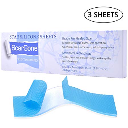 Silicone Scar Treatment Sheets Scar Tape Silicone Strips Patches for Scars Silicon Gel Sheeting Suitable for Trauma, Burns, Scar Operation, Hypertrophic Scars, Acne Scars, Keloids Pregnancy, 3 Sheets
