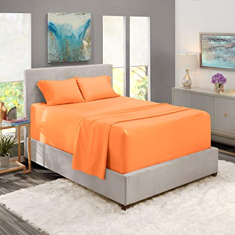 Extra Deep Pocket Fitted Sheet - 4 Piece Sheet Set – Super Deep Pocket - Ultra Deep pocket Sheets - Deep Fitted Sheets Set - 54 x 75 inches - Extra Deep Pocket Full Size Sheets – Apricot Buff Orange