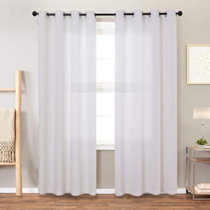 Vangao White Curtains Linen Textured for Living Room Drapes for Bedroom 108 inches Long Light Reducing Window Treatment Set 2 Panels Grommet Top, 1 Pair