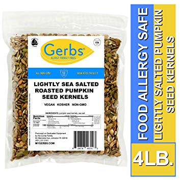 Lightly Sea Salted Pumpkin Seed Kernels, 4 LBS by Gerbs – Top 14 Food Allergy Free & NON GMO - Vegan & Kosher - Dry Roasted Premium Quality Seeds