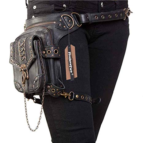 FiveloveTwo Men Women Steampunk Fanny Packs Multi-Purpose Tactical Drop Leg Arm Bag Pack Hip Belt Waist Messenger Shoulder Bag Wallet Purse Pouch Black