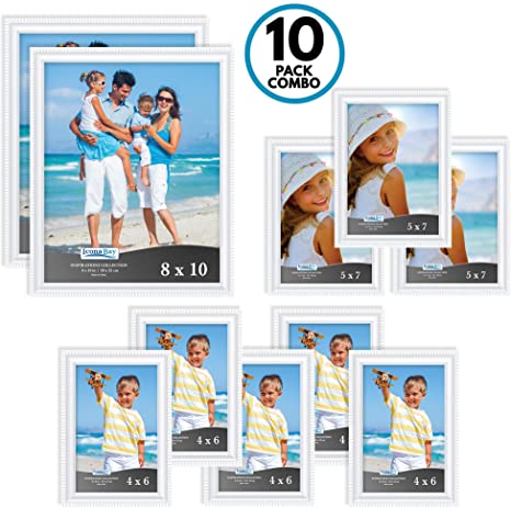 Icona Bay Combination White Picture Frames Set - 10 PC (Five 4x6, Three 5x7, Two 8x10), Inspirations Collection Multi-Pack for Wall Gallery