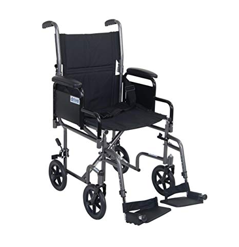 Drive Medical Lightweight Steel Transport Wheelchair, Detachable Desk Arms, 19" Seat