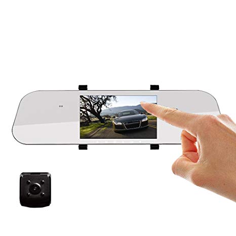 Mirror Dash Camera, GAKOV GA527 5 Inch IPS Full HD 1080P 170 Degree Wide-Angle Mirror Dual Camera Dash Camera Vehicle Recorder with Night Vision