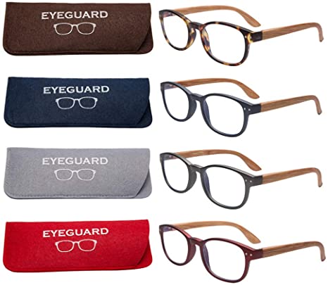 EYEGUARD 4 Pack Reading Glasses Blue Light Blocking Spring Hinge Readers for Women Men Anti Glare Filter Computer Eyeglasses