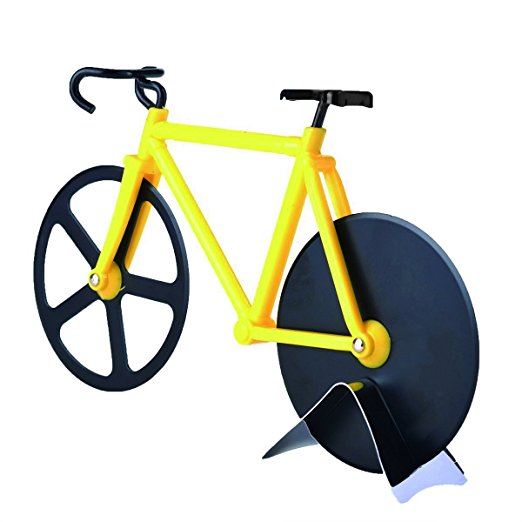 BALFER Bicycle Pizza Cutter Dual Stainless Steel Bike Pizza Cutter Wheel (Yellow & Black)