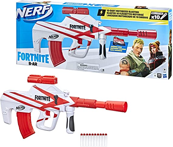 NERF Fortnite B-AR Motorized Dart Blaster -- Fortnite Converge Wrap, Motorized 10-Dart Blasting, 10-Dart Clip, 10 Official Elite Darts