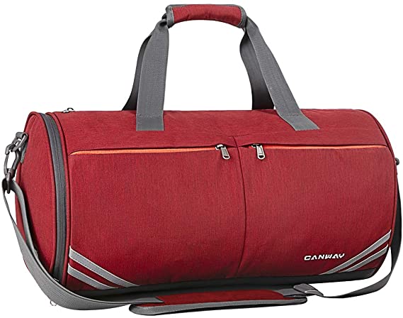 Sport Gym Bag, Canway 30L Sport Duffel Bag for Men Women, Travel Weekender Bag with with Wet Pocket & Shoes Compartment, Adjustable Shoulder Strap Included, Red