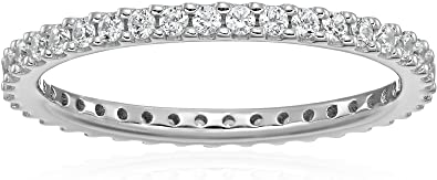 Platinum or Gold Plated Sterling Silver All-Around Band Ring set with Round Swarovski Zirconia