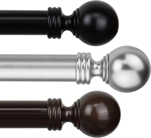A&F Rod Decor - Ball 1.5 inch Curtain Rod 48" - 84" Long - Black