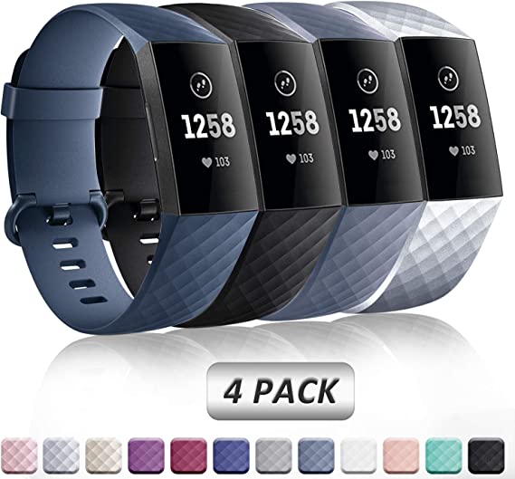 Tobfit [4 Pack] Bands Compatible with Fitbit Charge 4 / Fitbit Charge 3 / Charge 3 SE, Soft TPU Sport Replacement Wristbands for Women Men