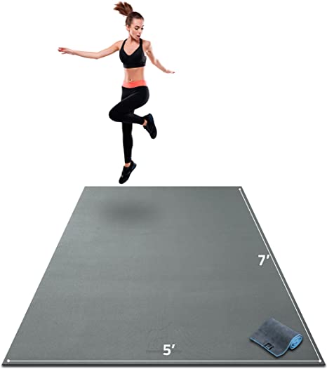 Premium Large Exercise Mat - 6' x 4' x 1/4" Ultra Durable, Non-Slip, Workout Mats for Home Gym Flooring - Plyo, Jump, Cardio, MMA Mats - Use with or Without Shoes (72" Long x 48" Wide x 6mm Thick)