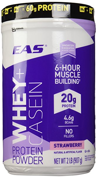 EAS Whey   Casein Protein Powder, Strawberry, 2 Pound