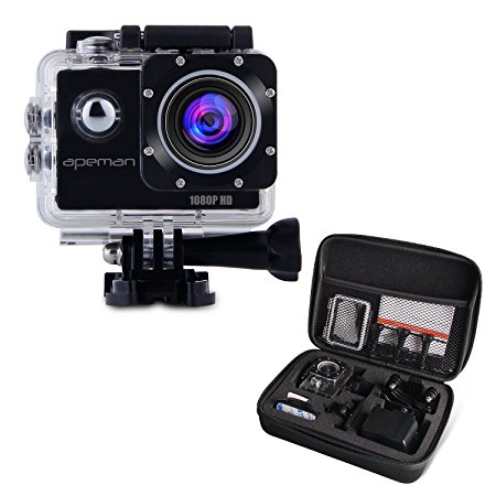 APEMAN Action Camera, Full HD 1080P Waterproof Sport Cam with 170 Wide-Angle Lens and Rechargable Battery, Include Portable Package