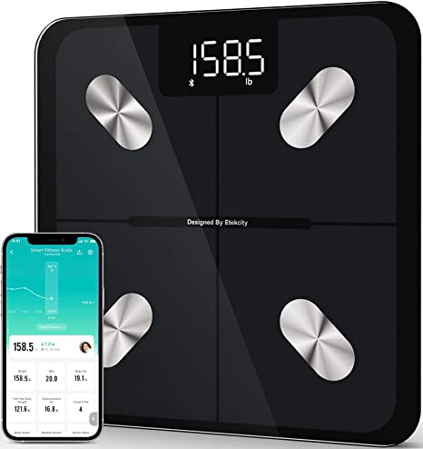 Etekcity Scales Weight Smart Digital Bathroom Fat Monitor, Bluetooth BMI Weighing Machine Measure 13 Body Composition with App, 400lbs, Black