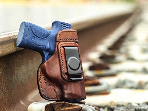 OUTBAGS USA LS2SHIELDX Full Grain Heavy Leather IWB Conceal Carry Gun Holster for Smith & Wesson M&P SHIELD 9mm / 40 S&W with Crimson Trace Laser. Handcrafted in USA.