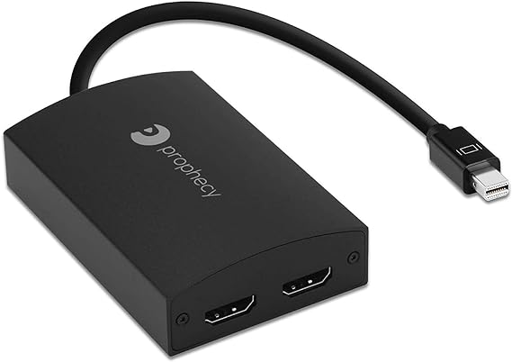 gofanco Prophecy 1x2 Mini DisplayPort to Dual HDMI Multi Monitor Adapter (4K @30Hz) – mDP to 2 Port HDMI MST Hub for Extended Displays - for Windows PCs Only, Not macOS, TAA Compliant, Black